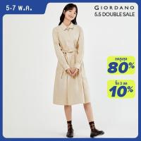 ราคา GIORDANO Women Dresses Tie Waist Diagonal Seams Cotton Shirt Dresses Long Sleeve Half Button Fashion Casual Dresses 18463004 (20242019535)