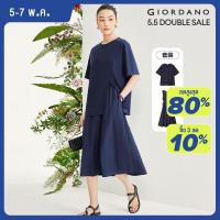 ราคา GIORDANO Women Dresses Split Front Short Sleeve Tee Crewneck Sleeveless Ribbon Waist Simple Fashion Casual 2 Piece Set 18464207 (21678200652)