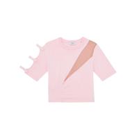 ราคา KLOSET Cotton Mesh Top PF23 T003 เสื้อยืดคอกลม ตัดต่อตาข่าย แต่งโบว์ที่แขนเสื้อ (21479516244)