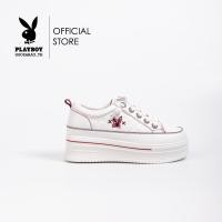 ราคา Playboy รองเท้าผ้าใบผู้หญิง ลิขสิทธิ์แท้รุ่น ST H241C1167 ควร 1ไซส์ ดีไซน์เสริมส้นเย็บนวมปักโลโก้กระต่ายแดง สีขาว (21602700982)