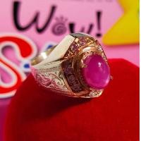 ราคา แหวนทับทิม ล้อมเพชร แหวนเงินแท้ 92 5 หน้าชุบชุบพิ้งโกลด์ ประดับ พลอยทับทิมแท้ แหวนชาย New (11730316495)