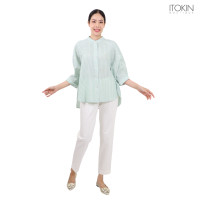 ราคา ITOKIN เสื้อคอจีนผ้าคอตตอนลินิน ทรงโอเวอร์ไซส์ W5B072 (20909957606)