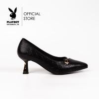 ราคา Playboy รองเท้าคัชชูส้นสูง ลิขสิทธิ์แท้ รุ่น ST H241C1162 ดีไซน์แต่งเส้นเพชรส้นทอง มี 2 สี สีดำและสีขาว (21495884322)