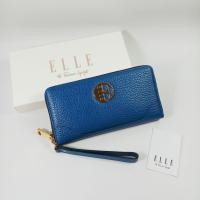 ราคา ELLE กระเป๋าสตางค์ผู้หญิงใบยาว ซิปรอบ สีน้ำเงินอมฟ้า หนังลาย อะไหล่สีทอง มีสายคล้องมือ ของใหม่ ของแท้100 (21092604265)