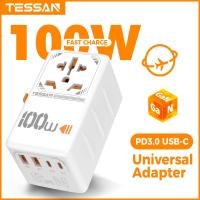 ราคา ส่งไวจากไทย TESSAN 100W Universal Adapter สากลพร้อมพอร์ต USB 2พอร์ตและตัวปรับที่ชาร์จเร็ว PD 2 USB C เครื่องชาร์จติดผนังทั่วโลกพร้อมด้วย Type C ที่ชาร์จเร็วสำหรับ iPhone Samsung Laptop WTA04 (21603670