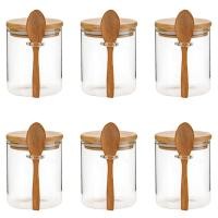 ราคา 6X Glass Food Airtight Canister Castor Lid Storage Tank Jar Bamboo Food Container (21380742435)