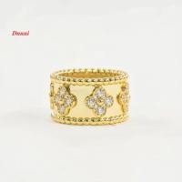 ราคา คุณภาพดี ภาพลานตา925เงินสเตอร์ลิงแหวนคู่ผู้หญิงสีทอง18K โคลเวอร์สี่ใบกว้างแหวนเพชรเต็มรูปจริง (20841137440)