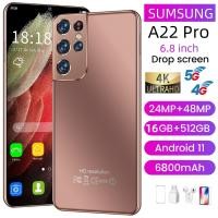 ราคา SUMSUNG A22 Pro สมาร์ทโฟน RAM 16GB ROM 512GB โทรศัพท์ใหม่เอี่ยม 6 8 นิ้ว โทรศัพท์นักเรียนหน้าจอขนาดใหญ่ กล้อง HD 24MP 48MP โทรศัพท์ราคาถูก สมาร์ทโฟน Android 6800mAh ความจุขนาดใหญ่โทรศัพท์อายุการใช้งาน