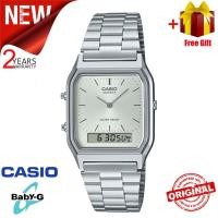 ราคา ของแท้ 100 นาฬิกา Casioคาสิโอ นาฬิกาข้อมือผู้หญิง สายสเตนเลส สีทอง AQ230 รุ่น AQ 230A 2A1 คาสิโอ AQ 230 ข้อเลื่อนปรับระดับเองได้ สีทอง (21241291921)