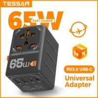 ราคา ส่งไวจากไทย TESSAN 65W GaN Universal Travel Adapter พร้อม USB C อะแดปเตอร์ USB C แบบชาร์จไฟได้รวดเร็ว ปลั๊กอะแดปเตอร์สำหรับการเดินทางทั่วโลกพร้อม 2 USB C 2 USB A อะแดปเตอร์สำหรับการเดินทางในยุโรปอิตา 