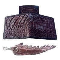 ราคา กระเป๋าสตางค์หนังจระเข้แท้ ถักขอบ ส่วนขา สีน้ำตาล (16545452346)