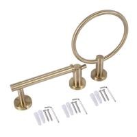 ราคา Bathroom Hardware Accessories Set 3 Piece Gold Brushed Bathroom Hardware Sets Modern Towel Ring Robe Hook Hanger Toilet Paper Holder Heavy Duty Stainless Steel Wall Mounted (15908839481)