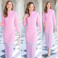 ราคา ชุดไทยจิตรลดาสีชมพู ชุด Set จิตรลดาสีพาสเทล เสื้อจิตรลดาแขนยาว กระโปรงยาวลายไทย ผ้าไหมญี่ปุ่นอัดกาวทั้งชุด (19857475996)