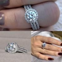 ราคา แหวนเพชร Moissanite ทรงกลมฝังเพชร 2 กะรัต เงินแท้ ชุบทองคำขาว (20481584692)