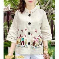 ราคา เชิ้ตลินิน เสื้อผู้ใหญ่ ดีไซน์สวยปักลายดอก (21452243818)