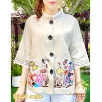 ราคา เชิ้ตลินิน เสื้อผู้ใหญ่ ดีไซน์สวยปักลายดอก (21452243851)