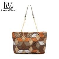 ราคา LouisWill กระเป๋าผู้หญิงกระเป๋าสะพายไหล่กระเป๋าtote PU สไตล์โบฮีเมียนสายโซ่ที่ตัดกันและหัวเข็มขัดออกแบบลายตารางเพชรความจุขนาดใหญ่พิมพ์ย้อนยุค (21697521529)