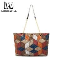 ราคา LouisWill กระเป๋าผู้หญิงกระเป๋าสะพายไหล่กระเป๋าtote PU สไตล์โบฮีเมียนสายโซ่ที่ตัดกันและหัวเข็มขัดออกแบบลายตารางเพชรความจุขนาดใหญ่พิมพ์ย้อนยุค (21697521527)
