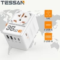 ราคา TESSAN หัวแปลงปลั๊กไฟ Universal Travel Adapter 35W 65W 100W มาพร้อม ช่อง USB C และ USB A รุ่น เดินทางไปญี่ปุ่น ฮ่องกง เกาหลี เหมาะสำหรับ iPhone Samsung Xiaomi MacBook (21018747624)