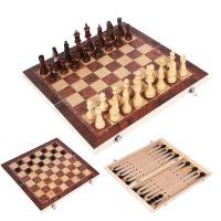 ราคา Chess Game 3 In 1 Chess Set Wooden Backgammon Checkers Indoor Travel Chess Wooden Folding Chessboard Chess Pieces Chessman (12115540182)
