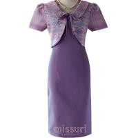 ราคา ชุดผ้าไทย ชุดลายไทย ชุดออกงาน ชุดผ้าไหมงานตัด ผ้าไหมสีม่วงผ้าคลุมลายไทย (21703240190)