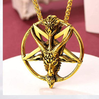 ราคา U7รูปห้าเหลี่ยมกลับ Baphomet เคลือบสีเงิน Pewter สร้อยคอจี้หัวแพะ (10125238386)