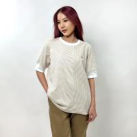 ราคา PORTLAND เสื้อยืดตัดต่อลายริ้วแขนสั้น Short Sleeves Mixed Striped T Shirt Khaki (21471434868)