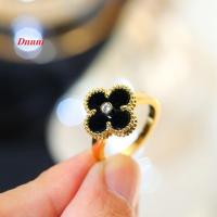 ราคา คุณภาพดี แหวนหินมโนราสีดำทอง18K แผ่นเงินสเตอริงก์ S925พร้อมเพชรสี่ใบอาเกทดำธรรมชาติแหวนใบโคลเวอร์จริงแหวนหินมโนราสีดำภาพ (20921876869)