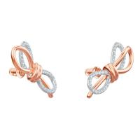 ราคา ต่างหูปุ่มโบว์สองโทนสีต่างหูเรียบง่ายสีโรสโกลด์ (12648931621)