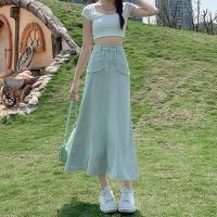 ราคา ผู้หญิงกระโปรงมิ้นท์สีเขียวยีนส์กระโปรงครึ่งตัวกลางยาวลมเอวสูงแสดงผอมกระโปรงหางปลา (20392400316)