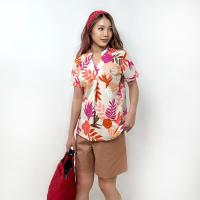 ราคา PORTLAND เสื้อยืดพิมพ์ลาย แขนสั้น Printed V Neck Blouse Orange (21471433793)