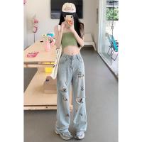 ราคา กางเกงยีนขากว้าง ทรงหลวม ปักลายดอกไม้ แฟชั่นฤดูร้อน 64011 V728 (19846568179)