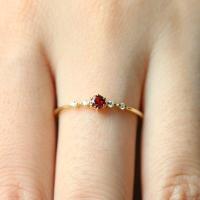 ราคา แหวนเงินชุบทองประดับพลอยทับทิมรูปกลมแนวมินิมอล (15941139733)