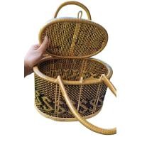 ราคา ตะกร้าหวายเทียมลายดอก มีฝาปิด ตะกร้าหวายไปวัด ตะกร้าหวายของฝาก (20821171720)