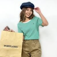 ราคา PORTLAND เสื้อยืดลายริ้ว ปักสมอ Striped T Shirt with Embroidered Green (21471666239)