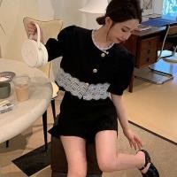 ราคา 2ชิ้น Coconie Patchwork Suit Women New Korean Style Short Sleeve Button Up Top Slim Fit Easy Matched Shorts Two Piece Set Baju Perempuan (15071288111)