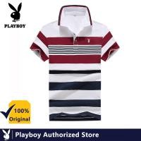 ราคา PLAYBOY เสื้อโปโลแขนสั้นผู้ชายเสื้อโปโลลายทาง (14161834529)