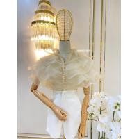 ราคา พร้อมส่งรุ่นแขนสั้น เสื้อเชิ้ตออกงานแต่งอกอลังระบายผ้าแก้ว เสื้อฟรุ้งฟริ้งผ้าแก้วเกาหลี (21615856756)