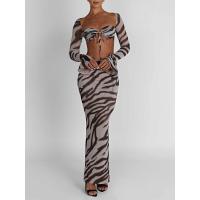 ราคา ไซมอนสำหรับผู้หญิงกระโปรง2ชิ้นเสื้อเสื้อผ้าแขนยาวพิมพ์ลายม้าลายชุดกระโปรง Bodycon ยาว (20528680719)