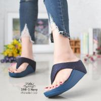 ราคา 198 1 รองเท้าเสริมส้นสูง2 5 นิ้ว หน้าสามเหลี่ยมกลิตเตอร์ เท้าผอมเรียวลด 1ไซส์ (21113989474)