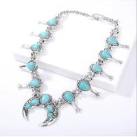 ราคา Indian Statement Vintage Moon Pendants Necklaces Women Fashion Maxi Long Necklace Female Green Stone Bohemian Retro Necklace (20798399421)