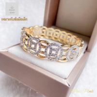 ราคา เพชรรอบกำไล กำไลข้อมือลายจีนสีทองประดับเพชรรอบวงกำไล รอบวง17 5cm (21590640538)