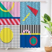 ราคา Pop Art Geometric Shower Curtain Fashion Classicl Abstract Colourful Bathroom Curtains Waterproof Fabric Decor Sets with Hooks (20395170280)