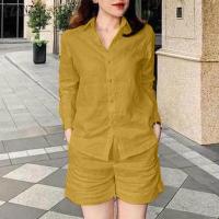 ราคา HijabFab ZANZEA เครื่องแต่งกายแฟชั่นผู้หญิง Terno ชุดเสื้อเชิ้ตกางเกงขาสั้นแขนยาวลำลองสีพื้นชุดทำงานแบบเข้าชุด 8 (20978839284)