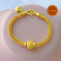 ราคา สร้อยข้อมือทองเหมือนแท้ 1บ ลายหกเสาขั้นโอ่งพิกุล 1บาท ยาว6 8 5นิ้ว 15 21cm สร้อยข้อมือทองเคลือบแก้ว เครื่องประดับชุบทอง ทองปลอมเหมือยแท้ หนัก1บาท ข้อมือหนัก1บาท (21364946878)