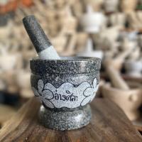 ราคา ครกหิน ครกหินแกรนิต ครกหินอ่างศิลา ทรงสูง ขนาด6 5นิ้ว มีลาย (2071420557)