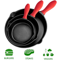 ราคา Pre Seasoned Cast Iron Skillet Set กระทะเหล็กหล่อ มีด้ามจับ กระทะเหล็กหล่อก้นลึก 16 20 26cm (21628919543)