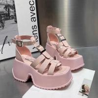 ราคา Summer Fashion Brand Women Shoes Pink Black Platform Roman Sandals Buckle Strap Open Toe Thick High Heels Casual Lady Sandals (20032883916)