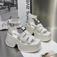 ราคา Summer Fashion Brand Women Shoes Pink Black Platform Roman Sandals Buckle Strap Open Toe Thick High Heels Casual Lady Sandals (20032883924)