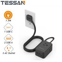 ราคา TESSAN สีดำ สายต่อขยาย 3 ทาง 1 5 เมตรปลั๊กรางปลั๊กไฟพร้อมพอร์ต USB 3 ช่องปลั๊กผนังบาง สายไฟต่อขยาย TESSAN พร้อมเต้าเสียบ 3 ช่อง USB สวิตช์ 5Ft สถานีชาร์จเดสก์ท็อปขนาดเล็กสำหรับเรือสำราญเดินทางบ้านสำนั